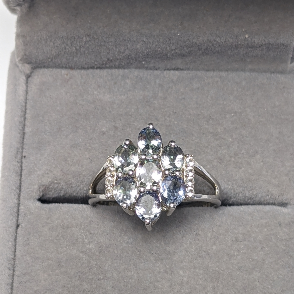 🆕 Sterling Silver Tanzanite White Topaz Ring Rhodium Plated Size 10